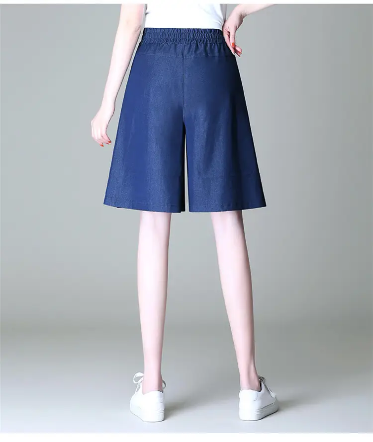Women's Blue Tencel Denim Wide Leg Shorts Large — feature 19