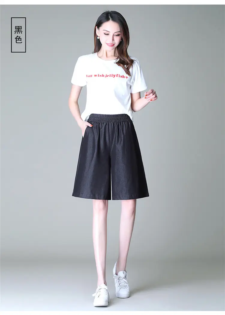 Women's Blue Tencel Denim Wide Leg Shorts Large — feature 21