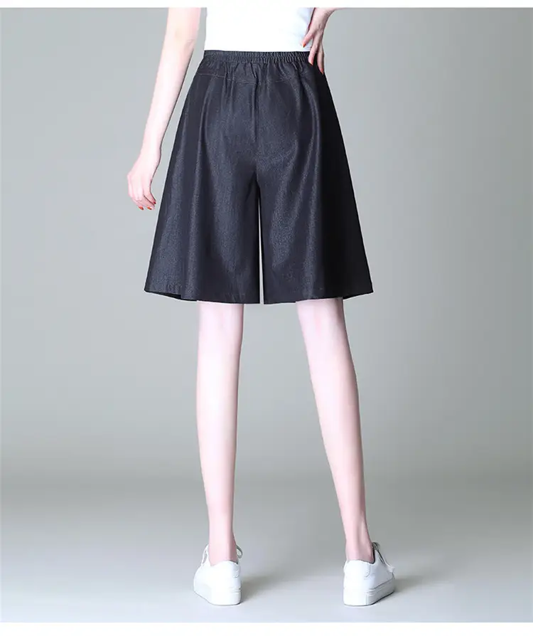 Women's Blue Tencel Denim Wide Leg Shorts Large — feature 25