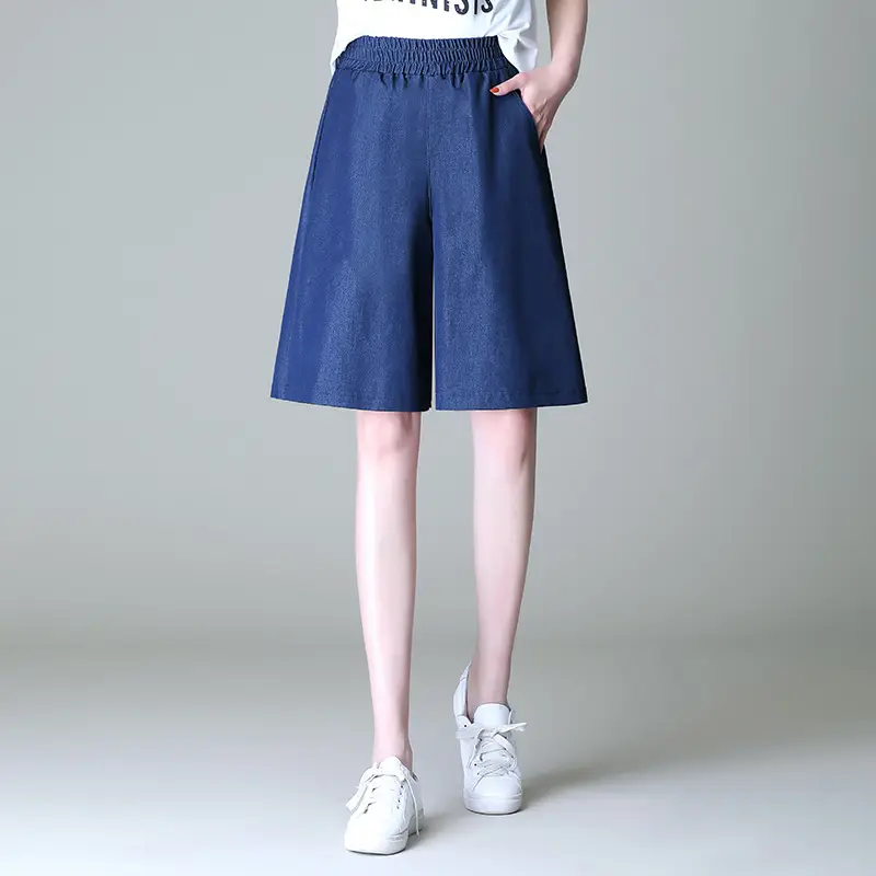 Women's Blue Tencel Denim Wide Leg Shorts Large - Image 2
