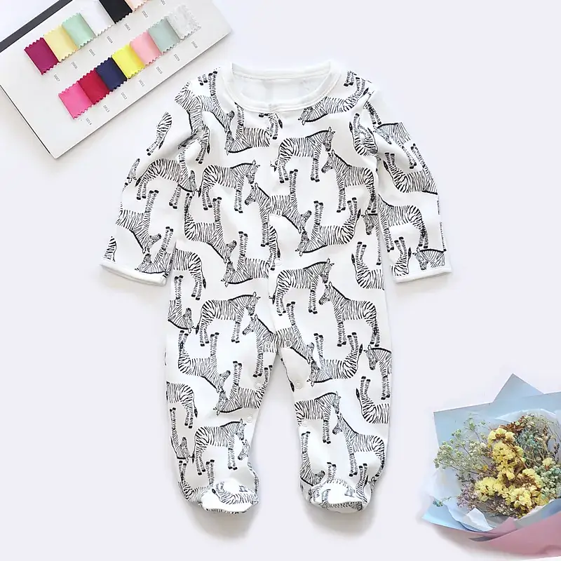 Baby Foot-Covering Cotton Jumpsuit with Hidden Button - Image 5