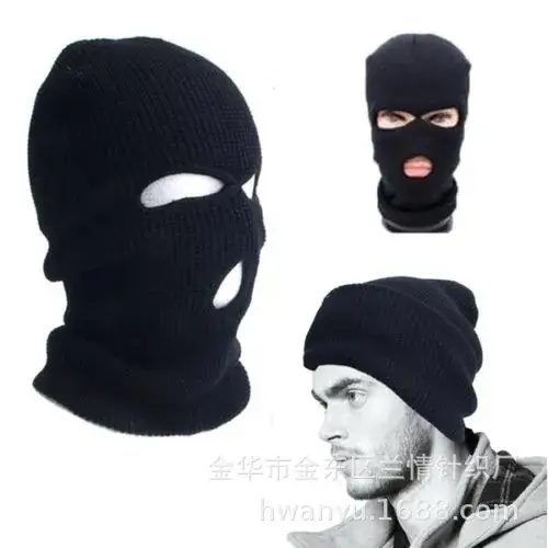 Black Wool Knitted Hat for Men Winter Warm Single Hole