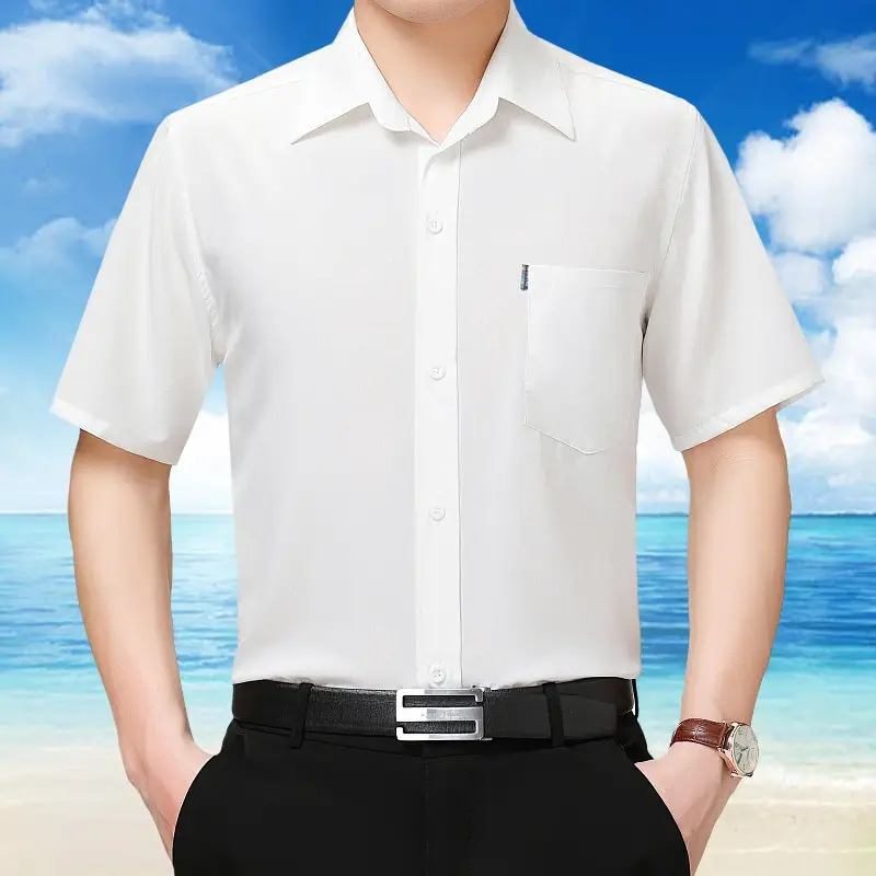 Men's White Short-Sleeve Lapel Shirt 2025 Summer