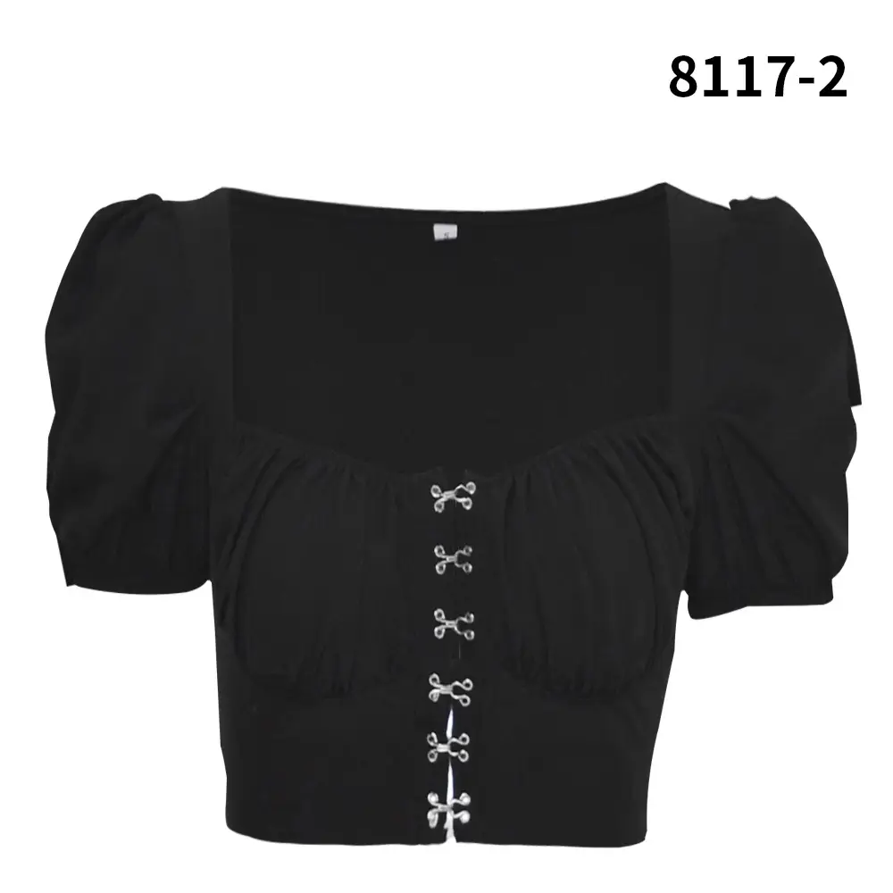 Women Bubble Sleeve Square Collar Shirt Neon Yellow - Image 2