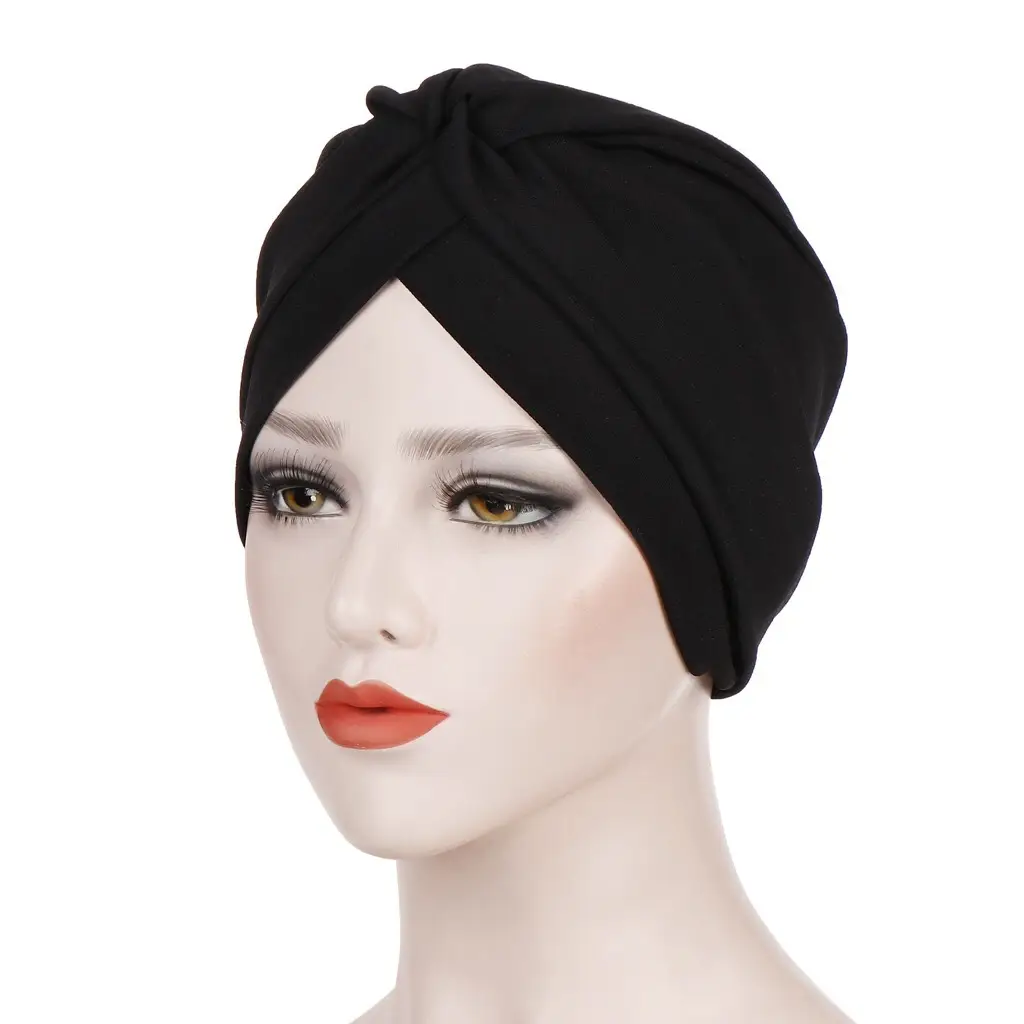 Black Slub Base Muslim Pullover Hat with Front Pleating