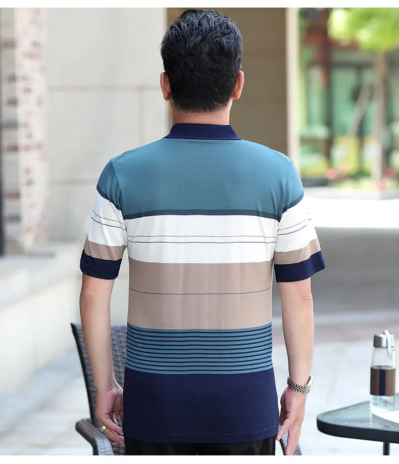 Men's Striped Polo T-Shirt Blue Beige White Casual Summer — feature 10
