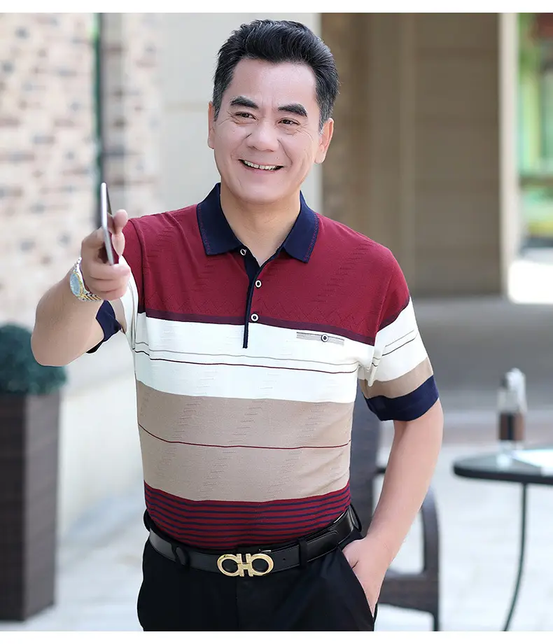 Men's Striped Polo T-Shirt Blue Beige White Casual Summer — feature 13