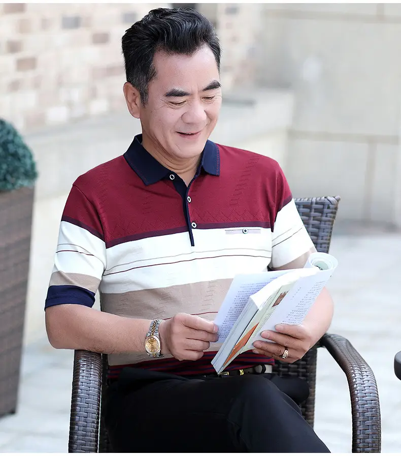 Men's Striped Polo T-Shirt Blue Beige White Casual Summer — feature 16