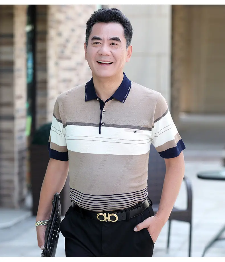 Men's Striped Polo T-Shirt Blue Beige White Casual Summer — feature 17