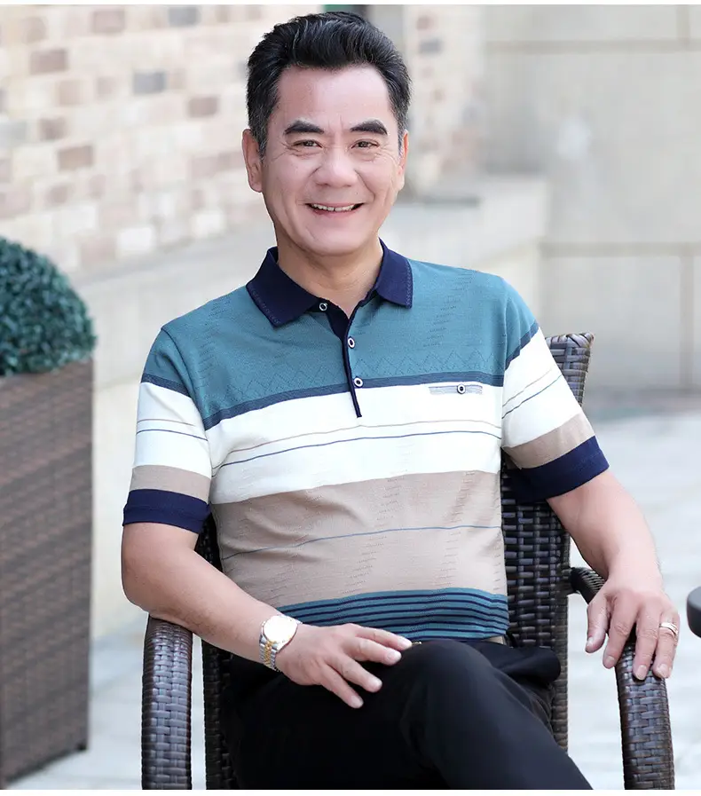 Men's Striped Polo T-Shirt Blue Beige White Casual Summer — feature 9
