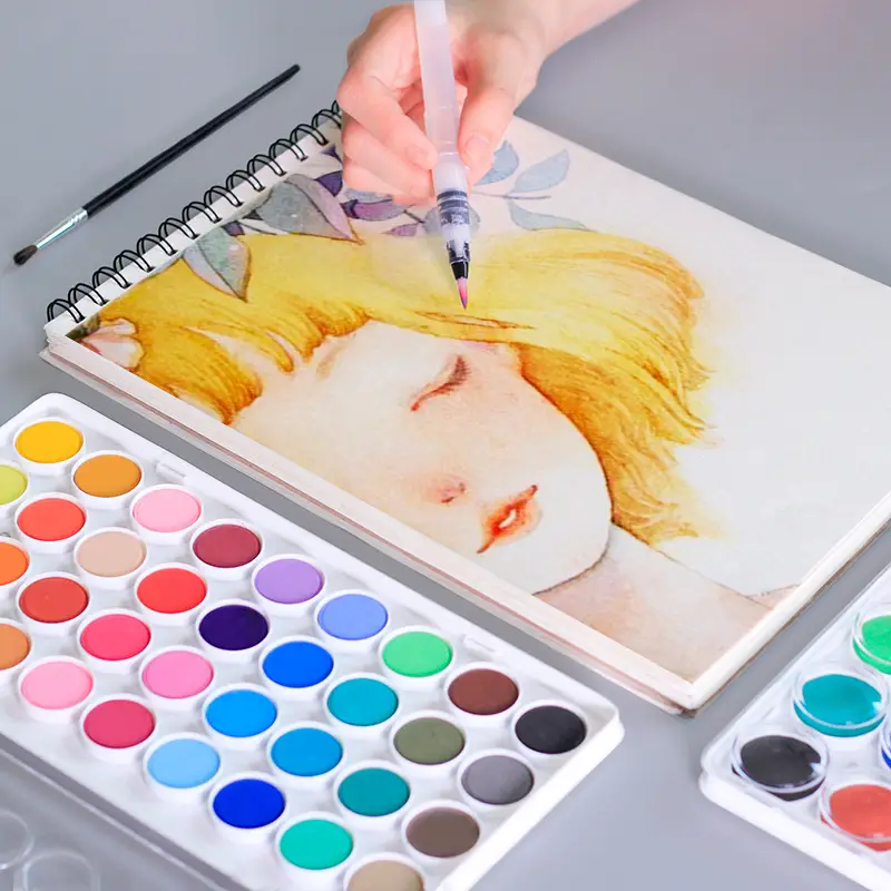 Taiwan Lion 36 Color Solid Watercolor Set Children's Hand-painted Pigment Set Powder Cake Transparent Solid Powder Cake Box