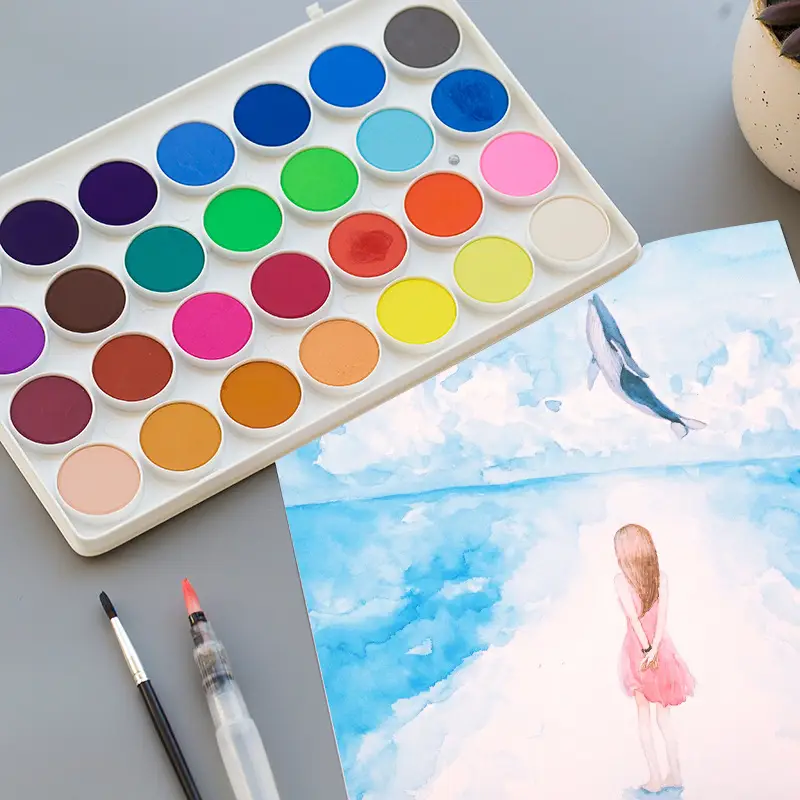 Taiwan Lion 36 Color Solid Watercolor Set Children's Hand-painted Pigment Set Powder Cake Transparent Solid Powder Cake Box
