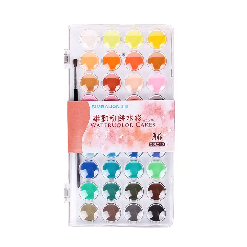 Taiwan Lion 36 Color Solid Watercolor Set Children's Hand-painted Pigment Set Powder Cake Transparent Solid Powder Cake Box