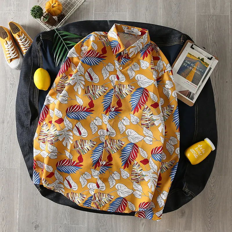 Men's Korean Style Floral Backpack with Long Sleeve Shirt
