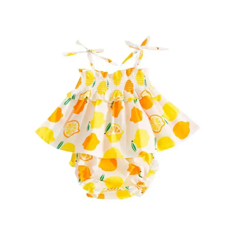 Girls Cotton Strawberry Print Sleeveless Dress Set - Image 9