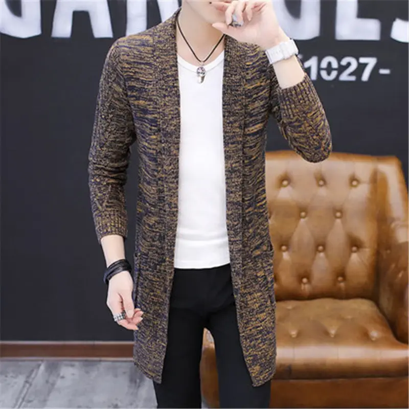 Men's Long Knitted Cardigan with Slim Fit and Pocket - Image 4
