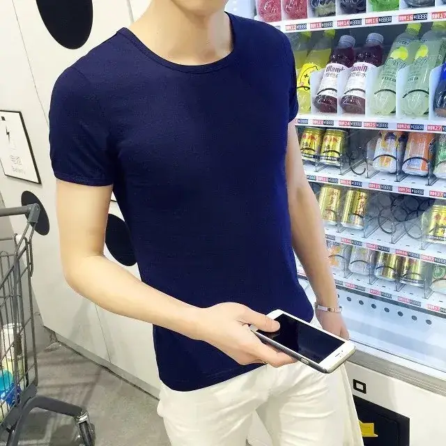 Men Navy V-Neck T-Shirt Slim Fit Loose Fit - Image 33