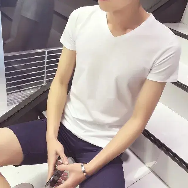 Men Navy V-Neck T-Shirt Slim Fit Loose Fit - Image 10