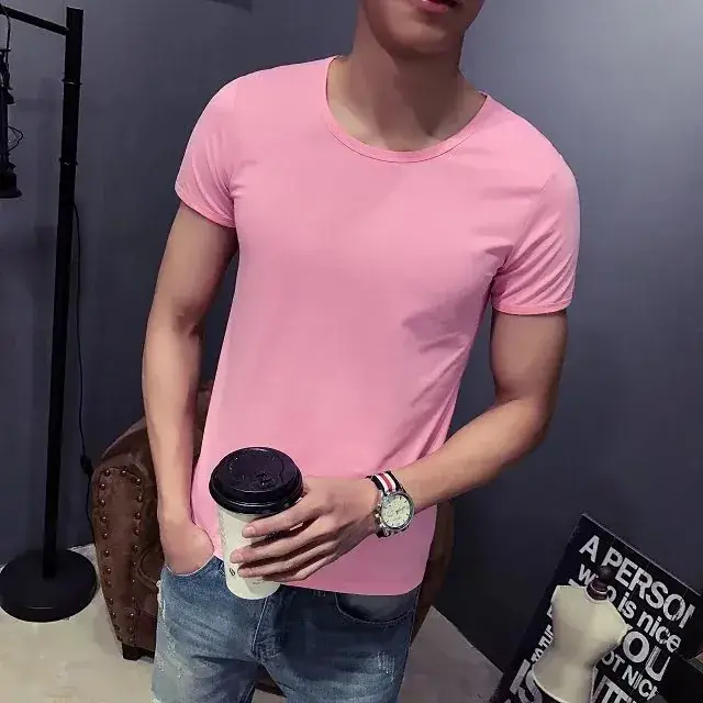 Men Navy V-Neck T-Shirt Slim Fit Loose Fit - Image 19