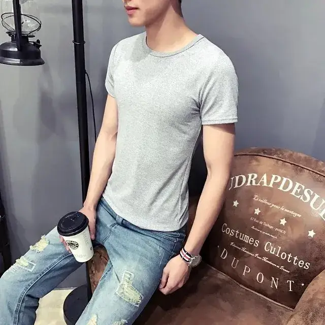 Men Navy V-Neck T-Shirt Slim Fit Loose Fit - Image 20