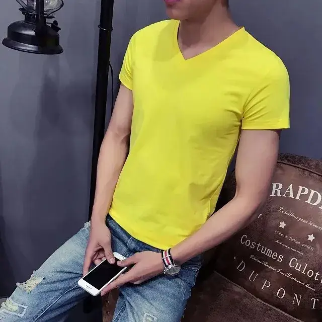 Men Navy V-Neck T-Shirt Slim Fit Loose Fit - Image 28