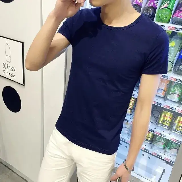 Men Navy V-Neck T-Shirt Slim Fit Loose Fit - Image 5
