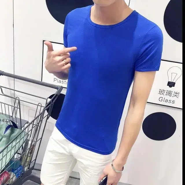 Men Navy V-Neck T-Shirt Slim Fit Loose Fit - Image 8