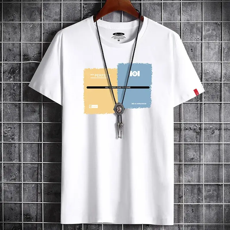 Men Grey Graphic T-Shirt Loose Fit Korean Style - Image 11
