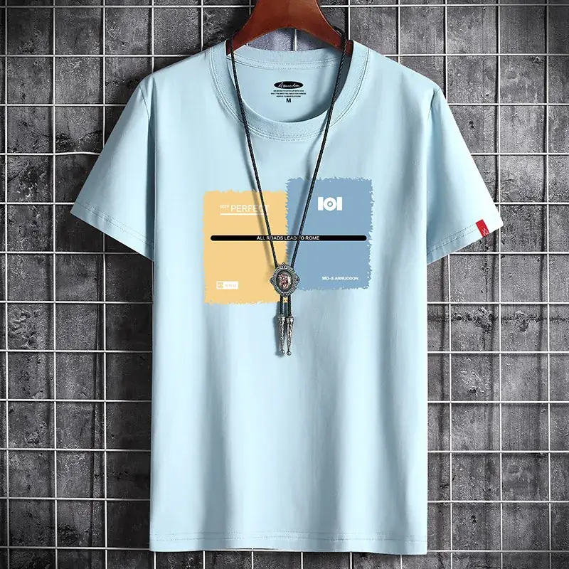 Men Grey Graphic T-Shirt Loose Fit Korean Style - Image 13