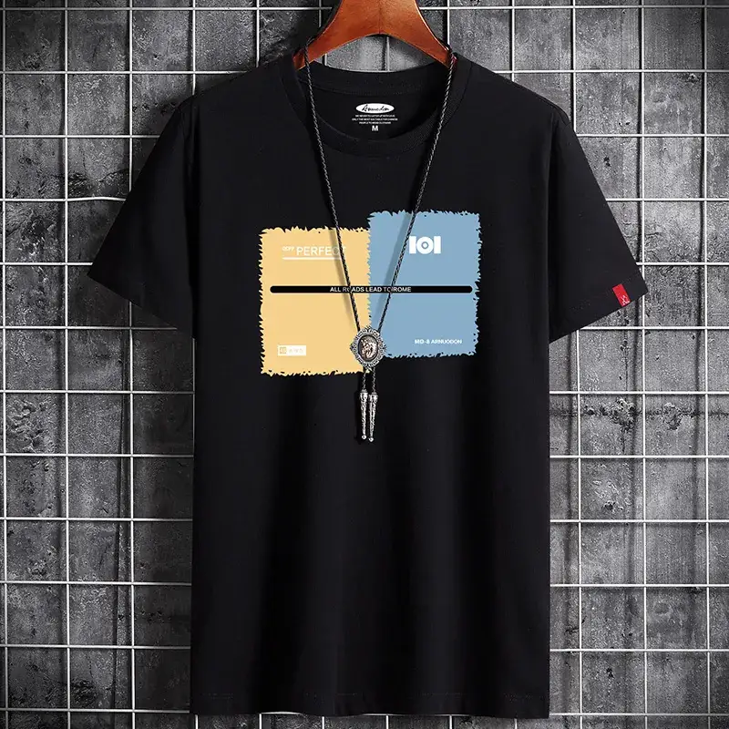 Men Grey Graphic T-Shirt Loose Fit Korean Style - Image 14