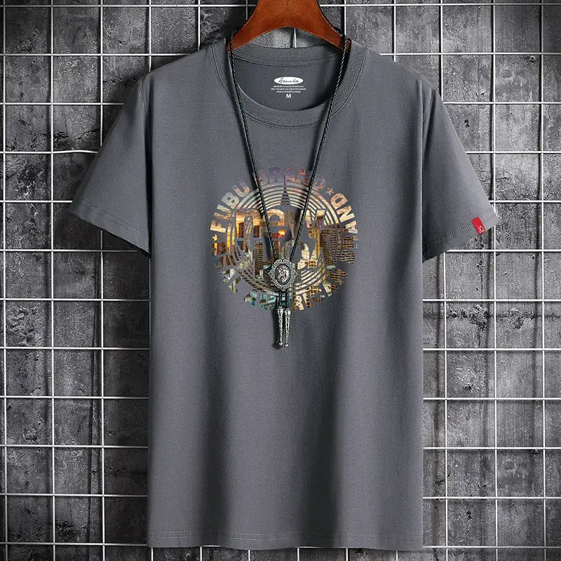 Men Grey Graphic T-Shirt Loose Fit Korean Style - Image 6