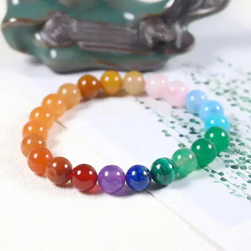 Natural Rainbow Multi-Gem Bracelet Single Ring Crystal Jewelry - Image 2