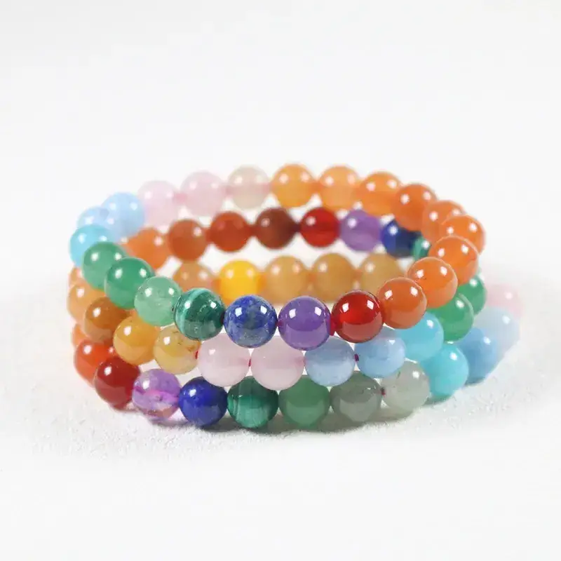 Natural Rainbow Multi-Gem Bracelet Single Ring Crystal Jewelry - Image 3