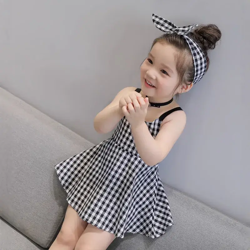 Korean Girls Plaid Checkered Skirt Dress 2024 Spring Summer - Image 4