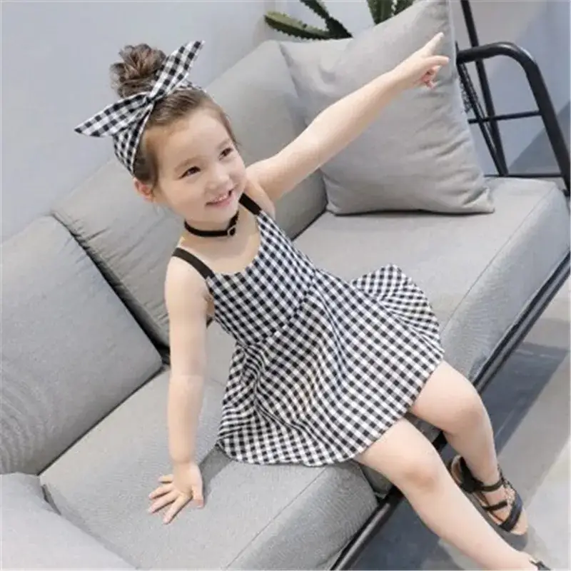 Korean Girls Plaid Checkered Skirt Dress 2024 Spring Summer - Image 5