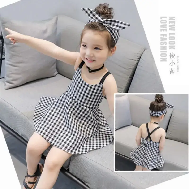Korean Girls Plaid Checkered Skirt Dress 2024 Spring Summer - Image 6