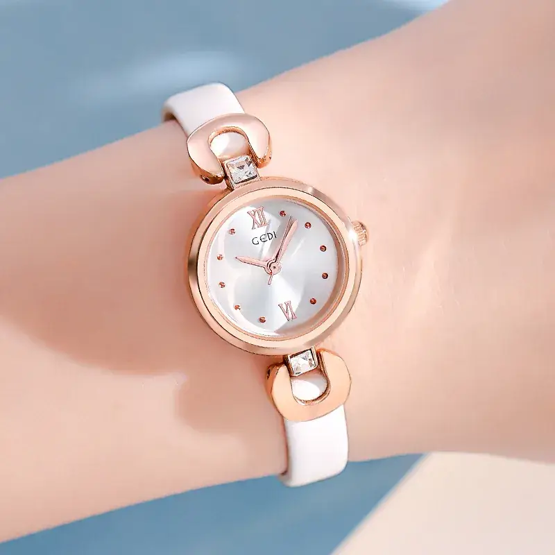 Korean Rose Gold Women's Quartz Watch with White Strap - Image 5