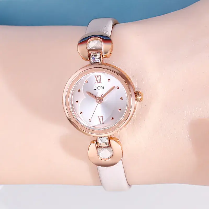 Korean Rose Gold Women's Quartz Watch with White Strap - Image 6