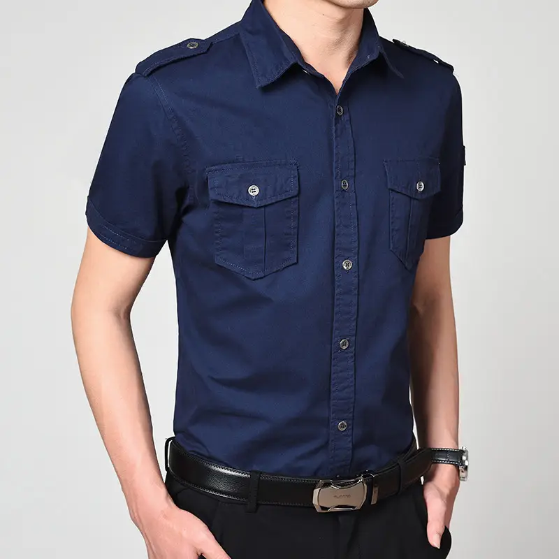 Men Cotton Short Sleeve Shirt Olive Green Black Large - Image 6