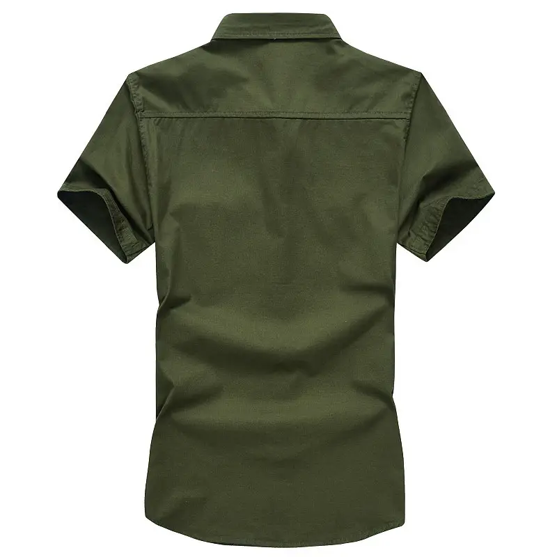 Men Cotton Short Sleeve Shirt Olive Green Black Large - Image 8