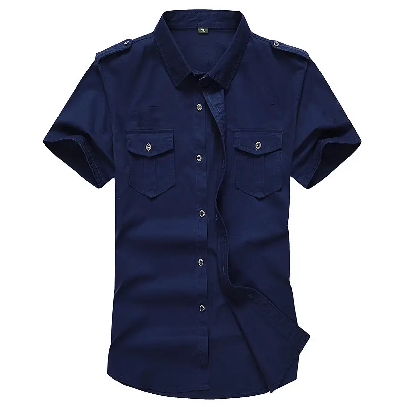 Men Cotton Short Sleeve Shirt Olive Green Black Large - Image 2
