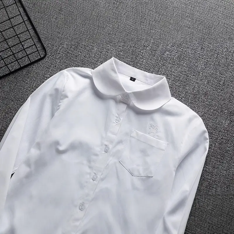 White Embroidered Long Sleeve Shirt for Girls