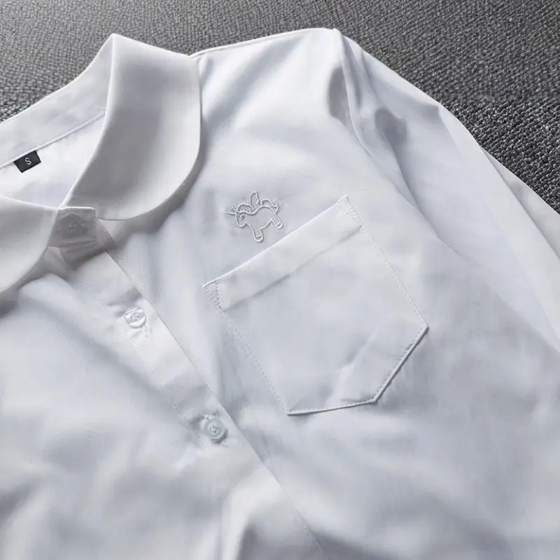 White Embroidered Long Sleeve Shirt for Girls