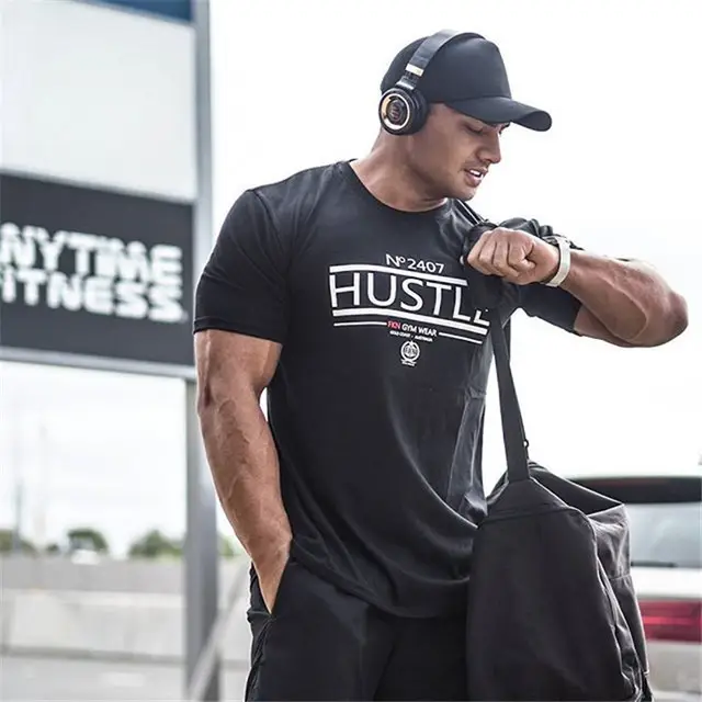 Men Black T-Shirt Casual Workout Running European Fit - Image 3