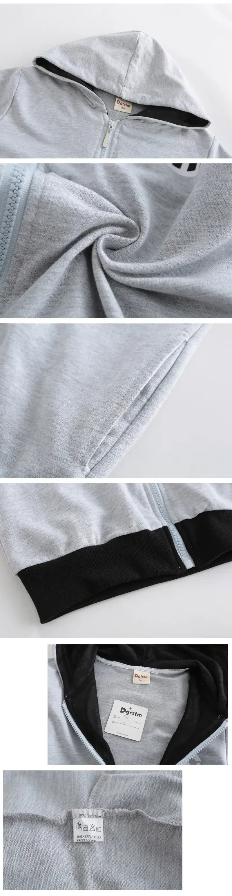 Children's Hooded Zipper Coat Grey 4 Colors — feature 6