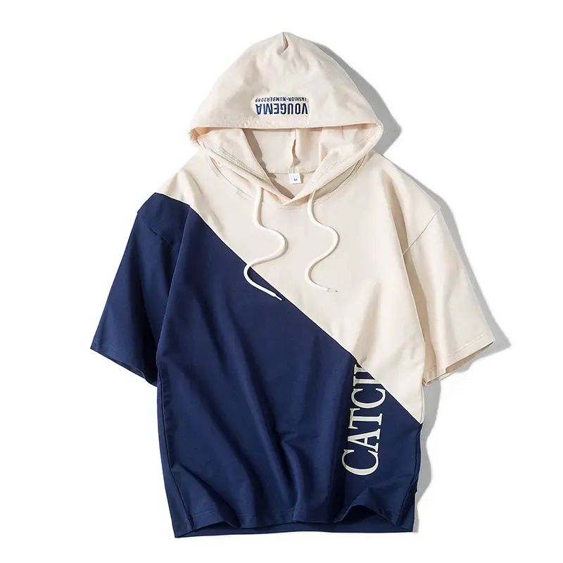 Men Color Block Hooded T-Shirt Yellow Black One Piece