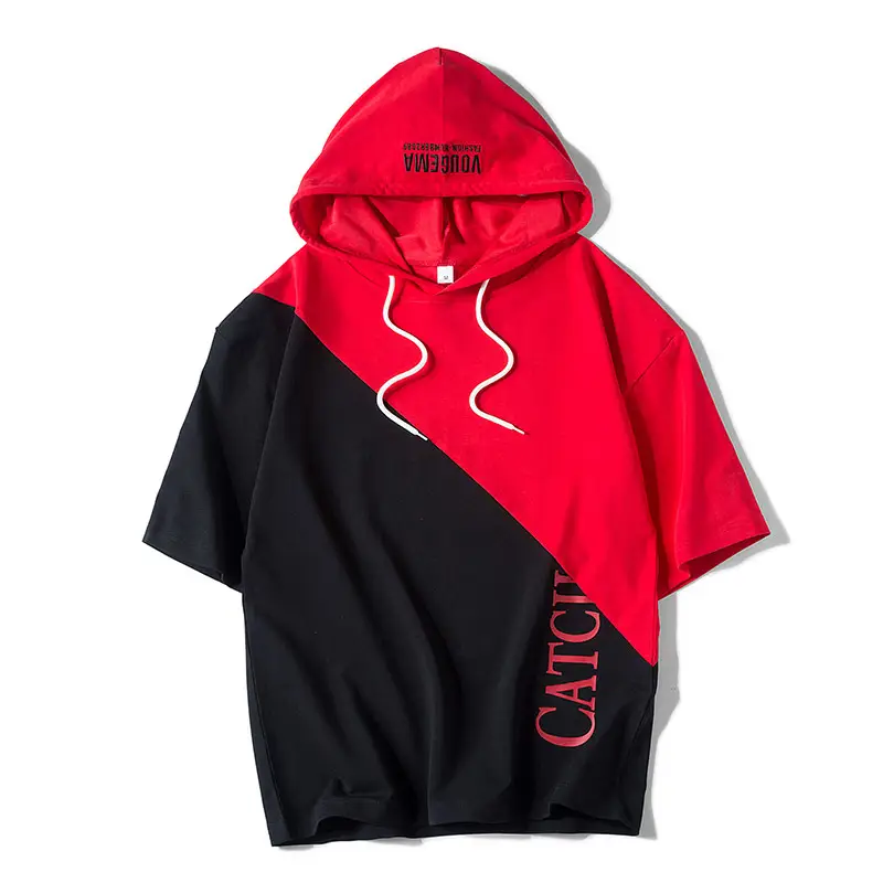 Men Color Block Hooded T-Shirt Yellow Black One Piece