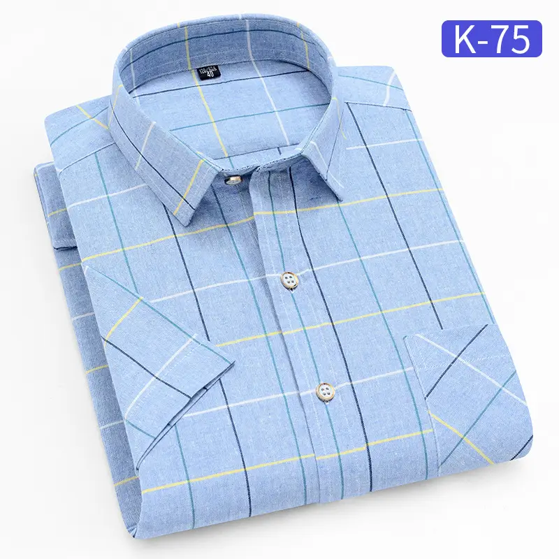 Men's White Plaid Short Sleeve Shirt with Pink Yellow Lines