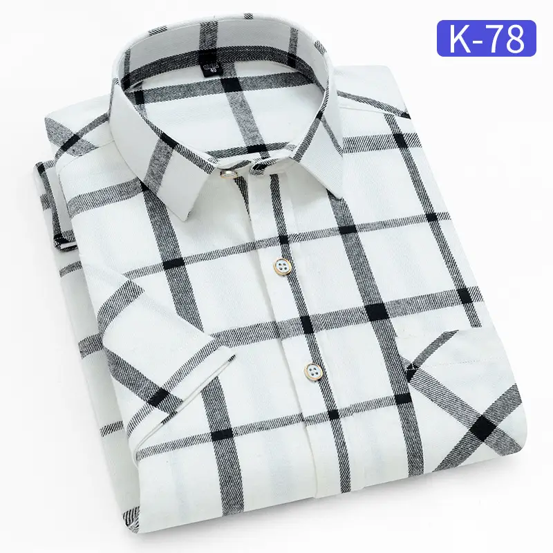 Men's White Plaid Short Sleeve Shirt with Pink Yellow Lines