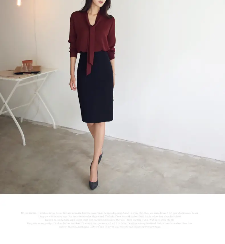 Women Long Sleeve Bow Knot Shirt with Ribbon & Chiffon Bottom — feature 5